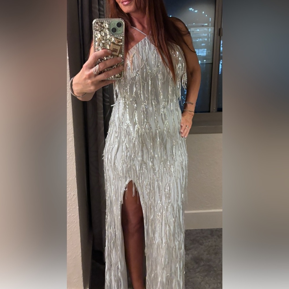 Elegant Silver Fringe Dress size 5